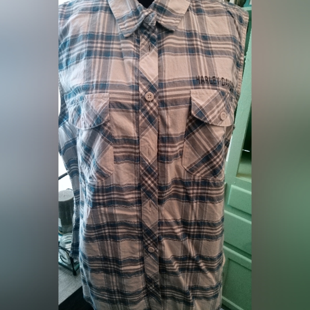 Harley-Davidson Women's Blue Plaid Shirt Size XL